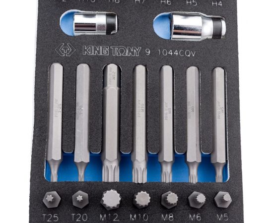 Набор вставок бит 10 мм TORX, SPLINE, HEX, ложемент, 44 предмета KING TONY 9-1044CQV – изображение 10