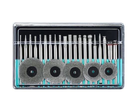 Набор алмазных шарошек и отрезных дисков с держателями RT25 25 предметов для гравера DEKO 065-0681 