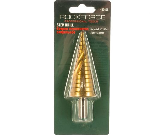 Ступенчатое спиральное сверло (4-32 мм, HSS 4241) в блистере Rockforce RF-44740S 