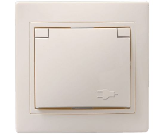 1-местная розетка с крышкой IEK РСбш10-3-ККм c заземлением, с защитными шторками, 16А, кремовый ERK12-K33-16-DM 
