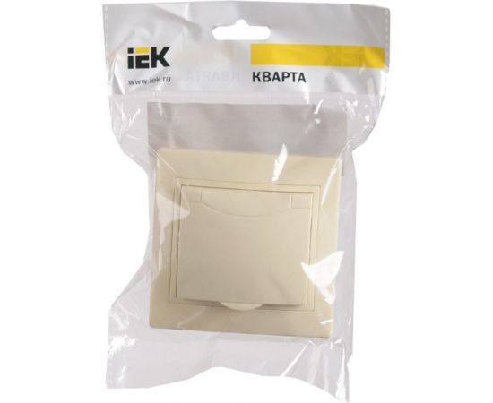 1-местная розетка с крышкой IEK РСбш10-3-ККм c заземлением, с защитными шторками, 16А, кремовый ERK12-K33-16-DM – изображение 2