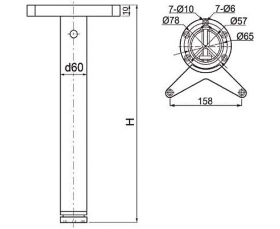 Ножка для стола MFK-TORG 71 см, хром, крепление усы 4389 Н-71 Х – изображение 2