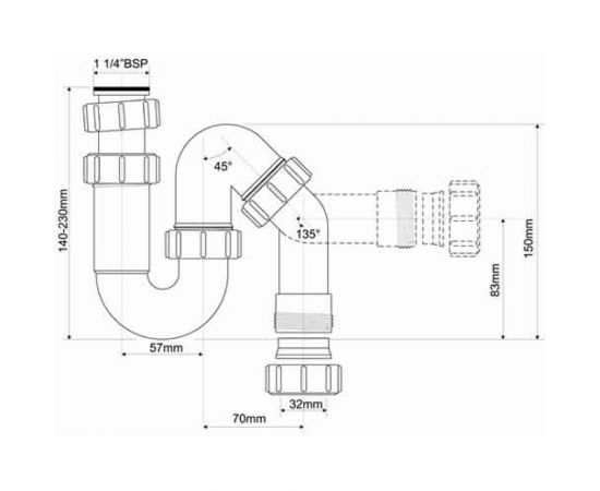 Сифон McAlpine без выпуска d32, трубный (вых. компресионный) MRW7 – изображение 3