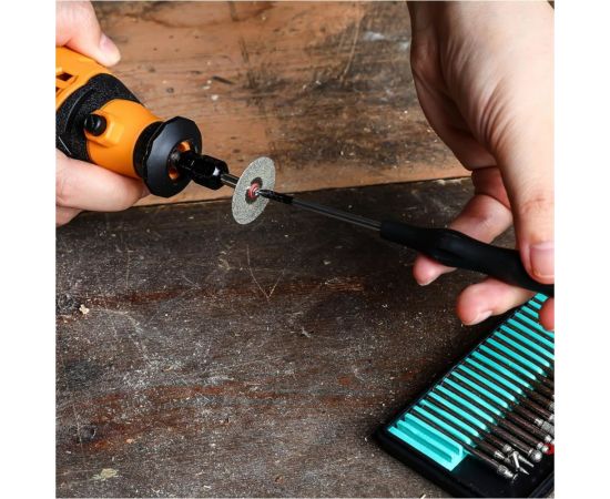 Набор алмазных шарошек и отрезных дисков с держателями RT25 25 предметов для гравера DEKO 065-0681 – изображение 5