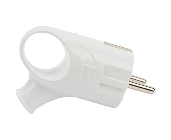 Разборная угловая вилка АБК-СИЛА с кольцом, с заземляющим контактом 16А 220В белая 2901005 