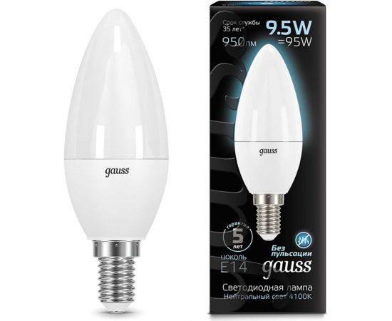 Лампа Gauss LED Свеча E14 9.5W 950lm 4100К 103101210 