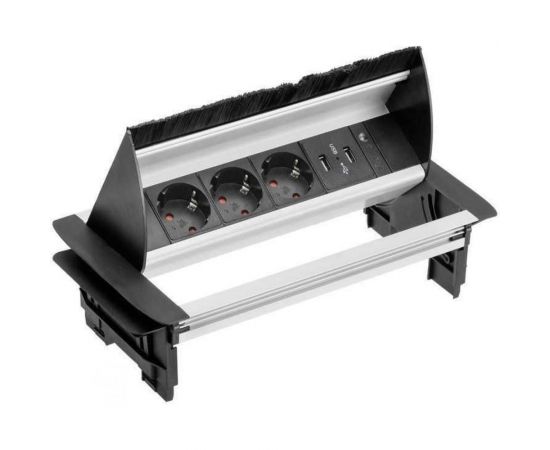 Выдвижной встраиваемый розеточный блок GTV на 3 EURO розетки и 2 USB AE-PBC3GS2U-53BKS 