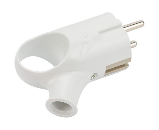 Разборная угловая вилка АБК-СИЛА с кольцом, с заземляющим контактом 16А 220В белая 2901005 – изображение 2