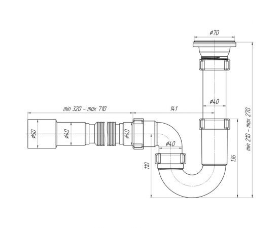 Сифон для умывальника/мойки АНИ Пласт трубный, 1 1/2x40, гофра, 40х40/50, нержавеющая сетка D0115 025-0369 – изображение 2
