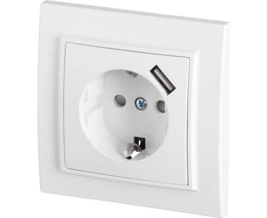 1-местная розетка EKF СП с/з Минск 16А белая с защитными шторками с USB 1А SQERR16-028-100-USB – изображение 2
