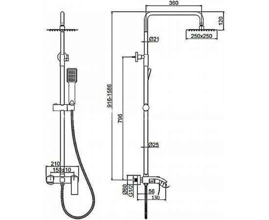 Душевой комплект WISENT с квадратным тропическим душем W72417B – изображение 7