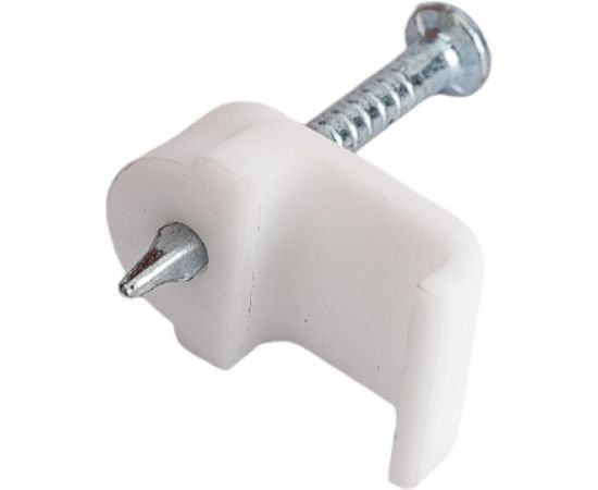 Пластиковая плоская скоба с гвоздем REXANT 8x3 мм, белая, 20 шт. 07-4207-20 