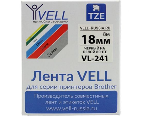 Лента Vell VL-241 Brother TZE-241, 18 мм, черный на белом, для PT D450/D600/E300/2700 320125 – изображение 2