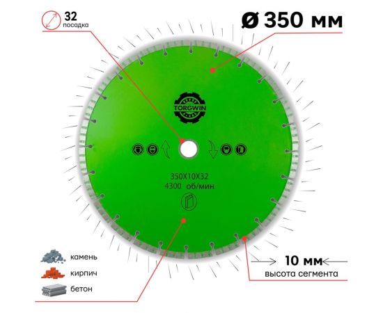 Алмазный диск турбо сегмент 350х10х32/25.4 мм TORGWIN T226051 – изображение 2