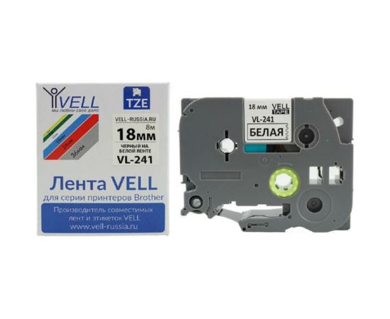 Лента Vell VL-241 Brother TZE-241, 18 мм, черный на белом, для PT D450/D600/E300/2700 320125 – изображение 3