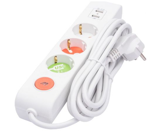 Розеточная колодка Mutlusan 3 гнезда USB, 16А/250с токовой защитой 2xUSB, зарядное ( шторки +выключатель) 001 175 350002 03 00 – изображение 3