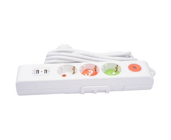 Розеточная колодка Mutlusan 3 гнезда USB, 16А/250с токовой защитой 2xUSB, зарядное ( шторки +выключатель) 001 175 350002 03 00 – изображение 4