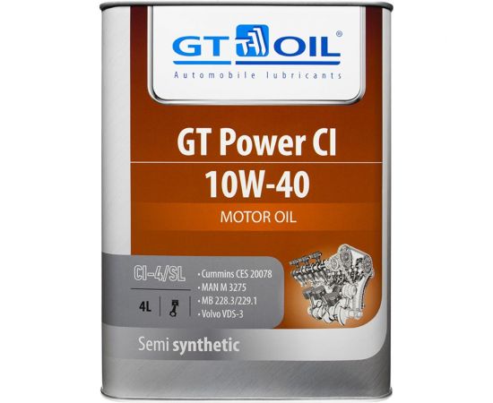 Масло Power CI, SAE 10W-40, API CI-4/SL, 4 л GT OIL 8809059407523 