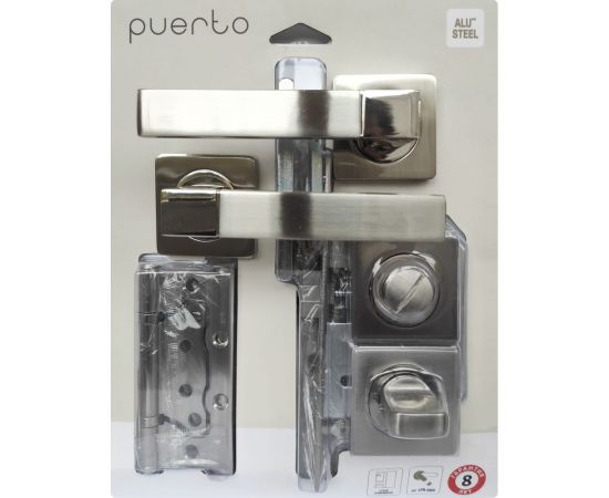 Комплект дверной фурнитуры (ручка, защелка с/у, петли без вр.) PUERTO SET 521-02 2070PL 2S SN/NP 