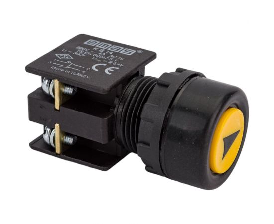 Водозащитная кнопка Emas желтая со стрелкой 1НО+1НЗ, KB14RSO – изображение 2