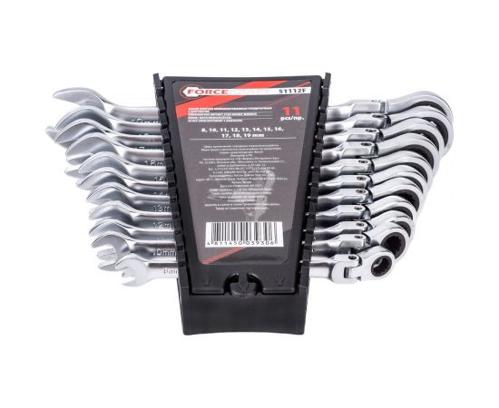 Набор комбинированных ключей FORCEKRAFT трещоточные, с шарниром, 11пр., в пластиковом держателе 51234 – изображение 2