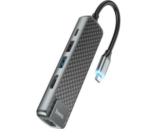 Переходник Hoco HB23 Easy view Type-C адаптер HDMI+USB3.0+USB2.0+RJ45+PD, серый 860806 – изображение 2