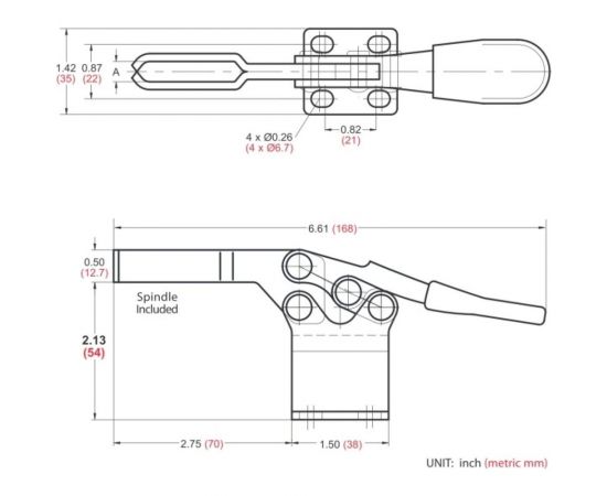 Механический зажим с горизонтальной ручкой, усилие 227кг Goodhand GH-225-DHB – изображение 3
