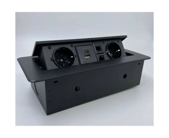 Выдвижной встраиваемый блок розеток Inrior выдвижная розетка, на 2 EURO розетки, 2 RJ45 и 2 USB-A+C, черный, TORO-55-20 – изображение 4