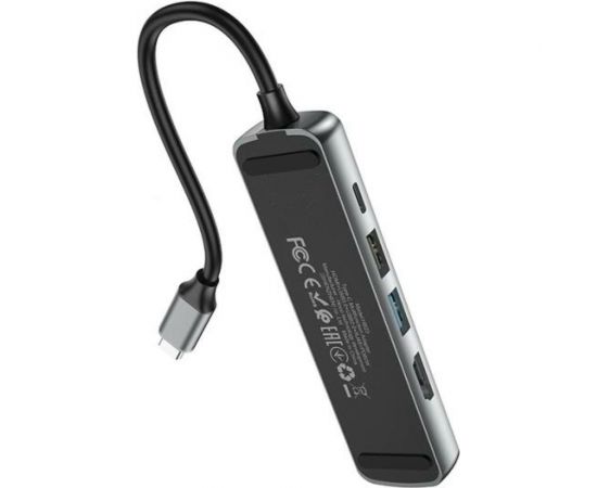 Переходник Hoco HB23 Easy view Type-C адаптер HDMI+USB3.0+USB2.0+RJ45+PD, серый 860806 – изображение 4