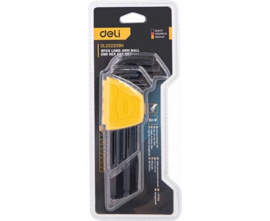Набор удлиненных шестигранных ключей с шаром DELI dl232209h материал Cr-V, 1,5, 2, 2,5, 3, 4, 5, 6, 8, 10 мм, пластиковый держатель, 9 шт. 104513 – изображение 4