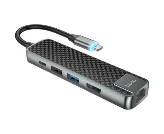 Переходник Hoco HB23 Easy view Type-C адаптер HDMI+USB3.0+USB2.0+RJ45+PD, серый 860806 – изображение 5