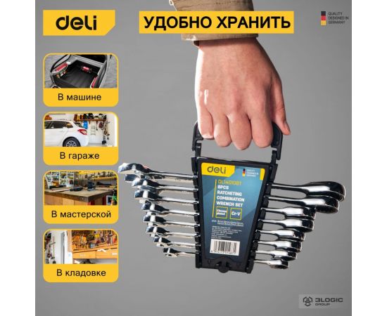 Набор комбинированных ключей DELI с трещоткой 8 шт. DL140108T 98318 – изображение 5