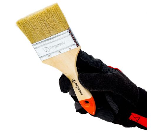 Плоская кисть Петрович 75 мм, натуральная щетина, деревянная лакированная ручка 4100000190 – изображение 5