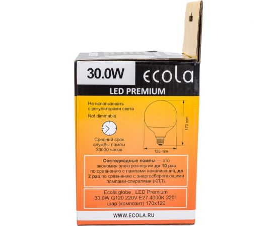 Светодиодная лампа Ecola globe LED Premium 30,0W G120 220V E27 4000K 320 шар композит 170x120 K7LV30ELC – изображение 6