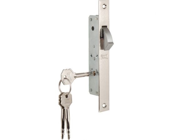 Врезной узкопрофильный крестообразный замок KALE KILIT 201F (20 мм) никель, 3 ключа 8061 