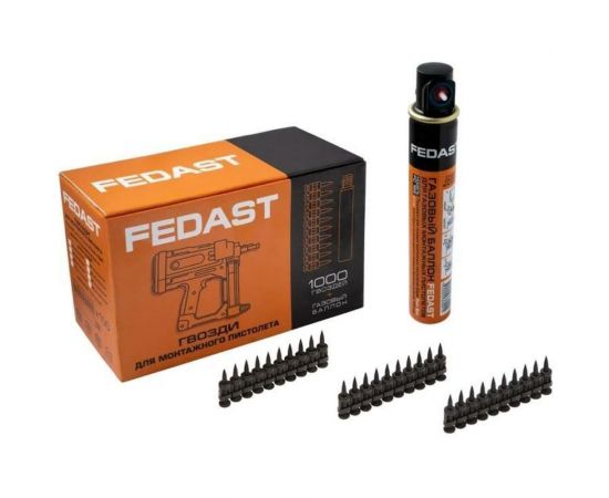 Кованые гвозди с ребрами жесткости Fedast 2.7х19 мм, Bullet Point, 1000 шт. + газовый баллон FD2719RBPFC 