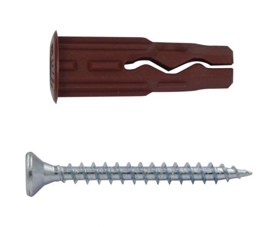 Универсальный нейлоновый дюбель ЕВРОПАРТНЕР коричн., multi pro 5x20 мм, шуруп multi, пот. голова, tx15, zn, 3,5x30 мм + бита tx, 45 шт. RB3 0129 – изображение 2