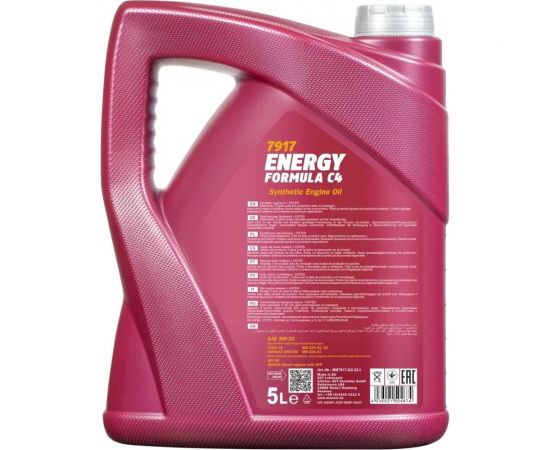 Моторное масло MANNOL ENERGY FORMULA синтетическое, C4, 5W-30, 5 л 79175 – изображение 2
