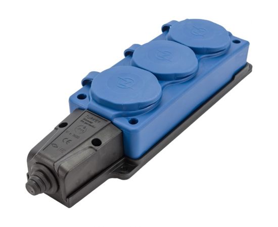 Штепсельная колодка NE-AD 3-гнезда, с заземлением, с крышками, 16А, IP54, синий/черный (каучук) (12/120) 4143 – изображение 2