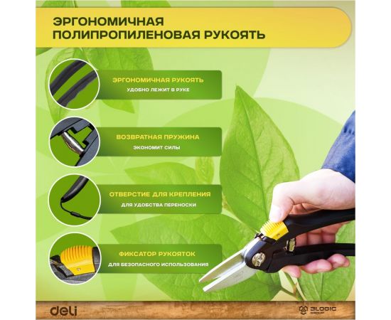 Секатор для цветов DELI DL580101 200 мм, сталь 55С, термообработаная поверхность, полипропиленовая ручка 98489 – изображение 3