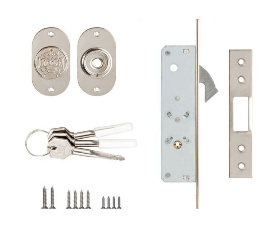 Врезной узкопрофильный крестообразный замок KALE KILIT 201F (20 мм) никель, 3 ключа 8061 – изображение 3