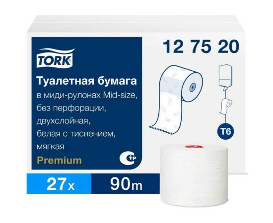 Туалетная бумага Tork Premium в компактных рулонах, мягкая, Т6, 27 рулонов 127520 21667 – изображение 3