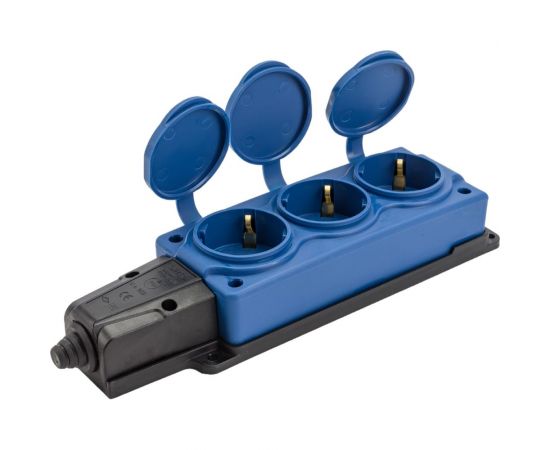 Штепсельная колодка NE-AD 3-гнезда, с заземлением, с крышками, 16А, IP54, синий/черный (каучук) (12/120) 4143 – изображение 5
