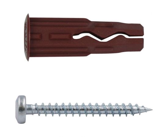 Универсальный нейлоновый дюбель ЕВРОПАРТНЕР коричн., multi pro 5x20 мм, шуруп multi, пот. голова, tx15, zn, 3,5x30 мм + бита tx, 45 шт. RB3 0129 – изображение 5