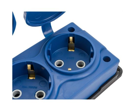 Штепсельная колодка NE-AD 3-гнезда, с заземлением, с крышками, 16А, IP54, синий/черный (каучук) (12/120) 4143 – изображение 6