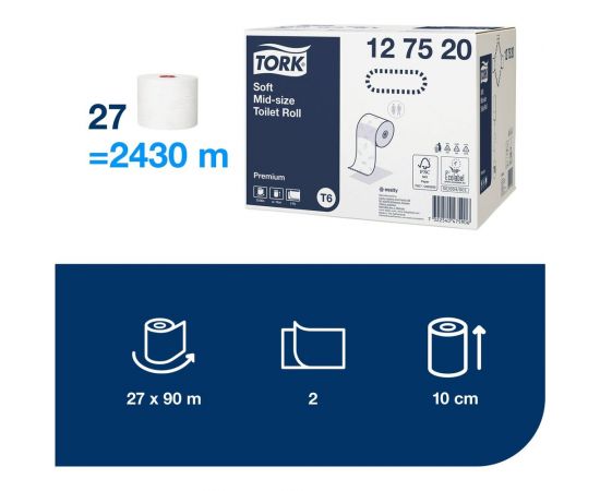 Туалетная бумага Tork Premium в компактных рулонах, мягкая, Т6, 27 рулонов 127520 21667 – изображение 8