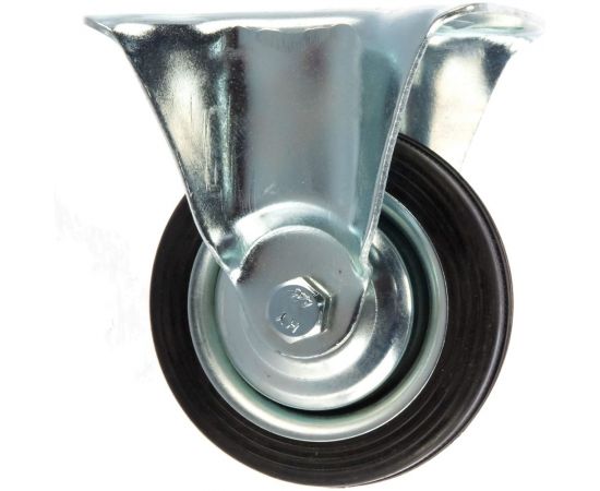 Промышленное неповортное колесо Tech-Krep D75 оцинкованная сталь с резиновой шиной и роликоподшипником, площадка - накладка 148527 