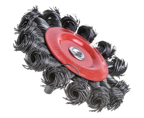 Щетка металлическая со шпилькой крученая тарелка 75 мм для дрели ON 20-02-375 – изображение 3