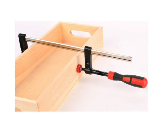 Столярная F-образная струбцина DELI dl111230z усиленная, 300x120 мм, максимальное усилие зажима 3500 Н, резьба 16 мм, штанга 8 мм 112050 – изображение 3