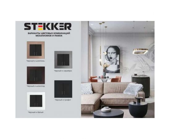 2-клавишный выключатель STEKKER механизм 250В, 10А, серия Катрин, GLS10-7104-05, черный 39606 – изображение 3